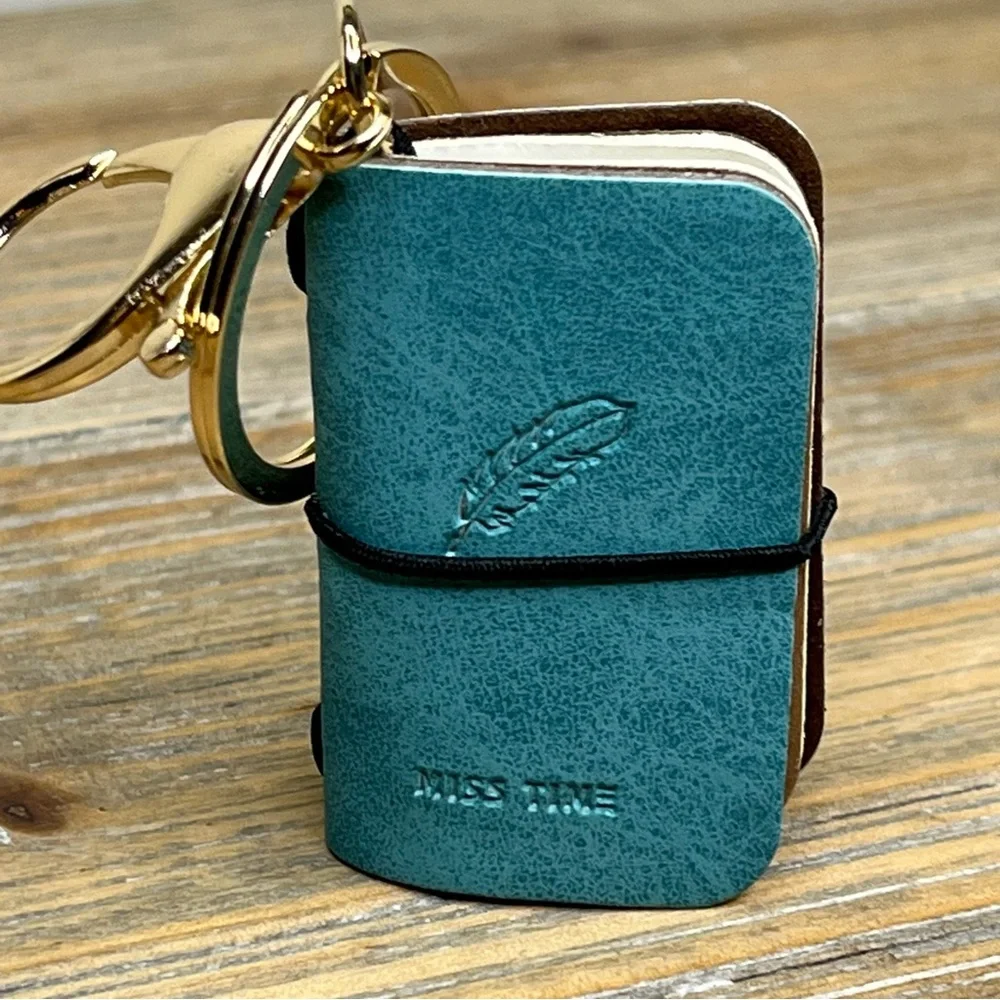 Kawaii Mini Travel Journal Notebook Keychain in Beautiful Teal
